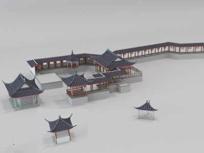 中式古建长廊模型3d模型