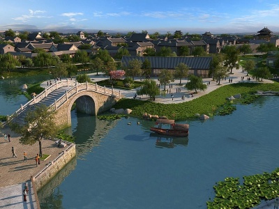 现代公园水系人造湖景观模型3d模型