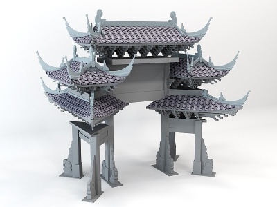 中式牌坊牌楼屋檐古建筑模型3d模型