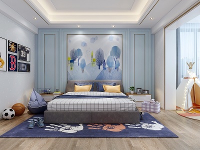3d现代清新风格卧室模型