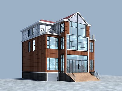 3d现代三层独栋别墅模型