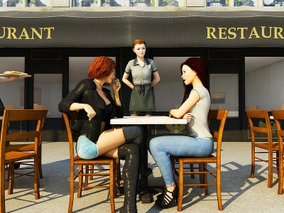 3d简欧闺蜜餐厅用餐场景模型