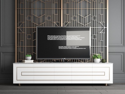 3d现代轻奢金属电视柜屏风模型