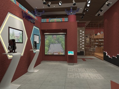 新中式博物馆阅览区模型3d模型