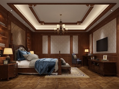 3d美式主卧室模型