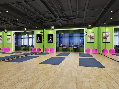 3d工业风运动区健身区瑜伽室模型