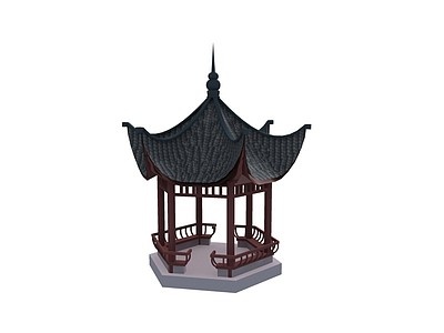 3d中式古建六角凉亭模型