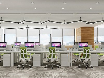3d现代简约办公室开敞办公区模型
