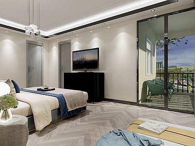 现代卧室床灯单人沙发模型3d模型