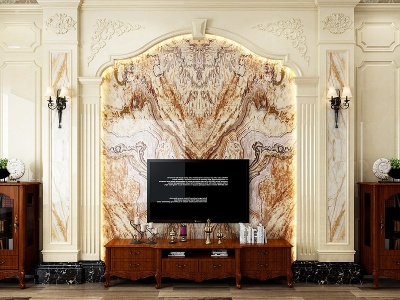 欧式古典电视背景墙模型3d模型