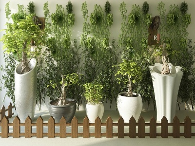 3d现代绿植盆景墙模型