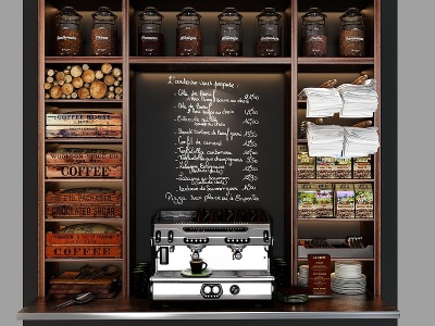 3d美式咖啡机墙饰柜架组合模型