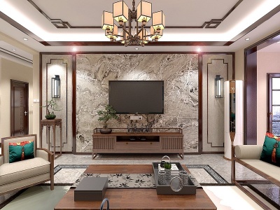 3d新中式客厅家居模型