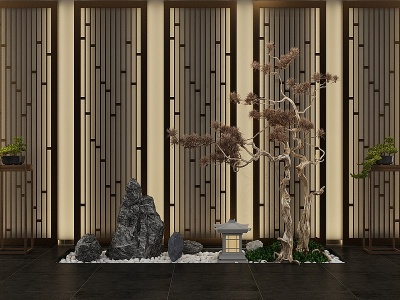 3d新中式园艺松树景观模型