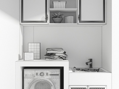 现代中式阳台洗衣机柜模型3d模型