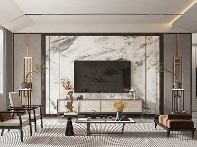 3d新中式木质客厅模型