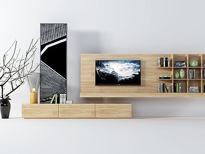 北欧原木电视柜摆件组合模型3d模型