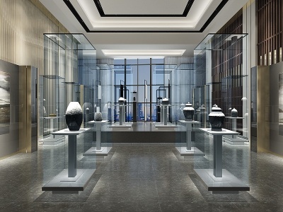 3d新中式陶瓷展厅模型