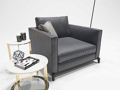 3d现代北欧单人沙发边几模型
