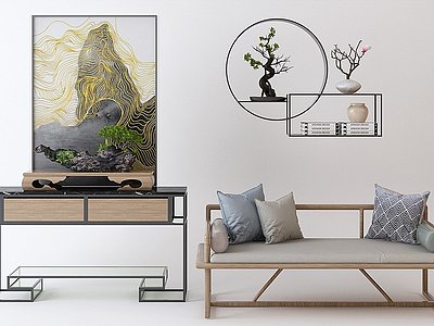 新中式实木双人沙发模型3d模型