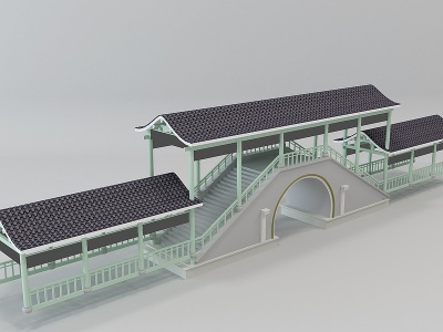3d中式古建筑长廊观景台廊桥模型