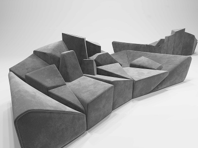 现代沙发多人几何沙发模型3d模型