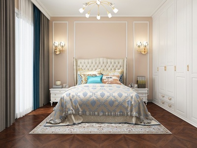 3d美式卧室简美床具模型
