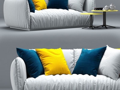 3d现代布艺双人沙发茶几组合模型