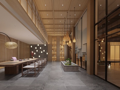 3d新中式民宿酒店休闲区模型