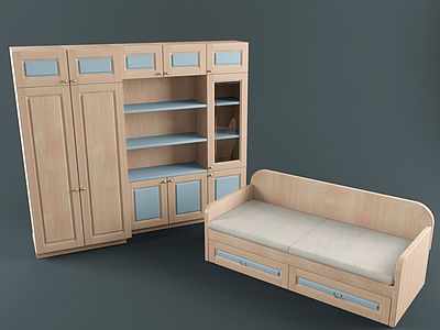 3d现代书柜文件柜沙发模型