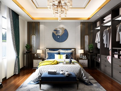 新中式主卧室模型3d模型