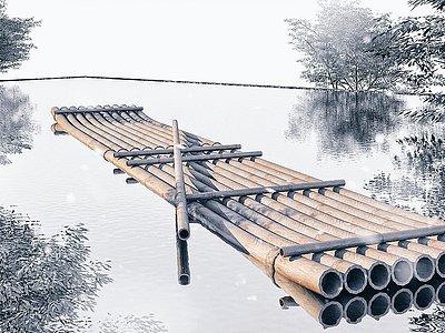 现代竹筏模型3d模型