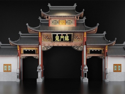 中式牌楼门楼模型3d模型