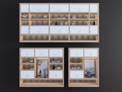 3d新中式实木装饰柜鞋柜模型