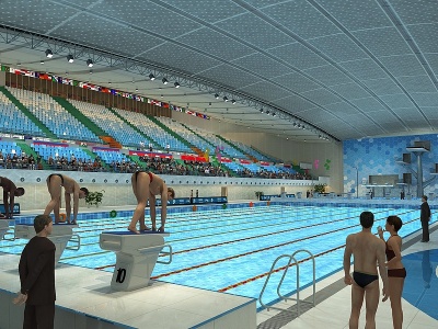 3d现代游泳馆游泳池模型