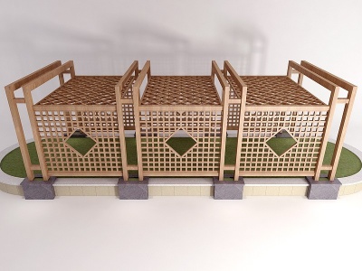 3d中式室外廊架木构件模型