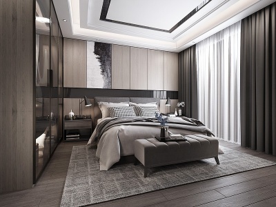 3d现代卧室衣柜床模型