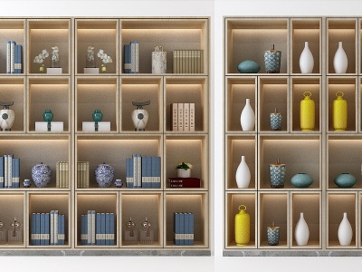 3d现代书柜书架收藏柜模型