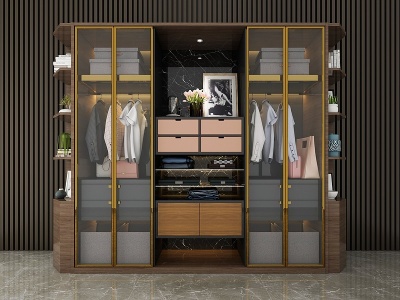 3d现代衣柜装饰柜组合模型