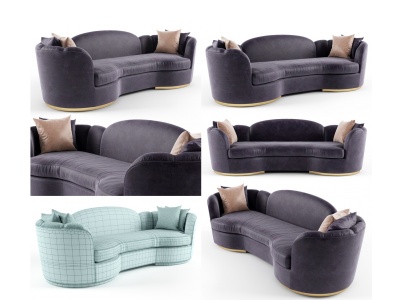 3d现代三人布艺沙发模型
