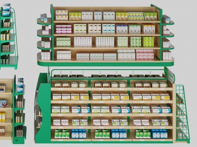 3d现代商场药店货架柜架组合模型