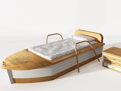 3d现代实木船形创意儿童床模型