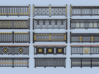 现代铁艺栏杆护栏扶手模型3d模型