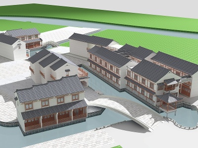 3d中式古建筑村庄模型