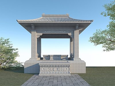 3d中式石亭子园林景观凉亭模型
