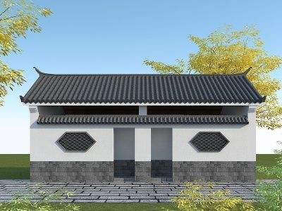 3d中式公厕青瓦青砖双坡顶模型
