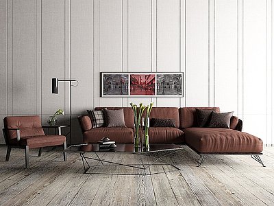 3d现代L型沙发组合模型