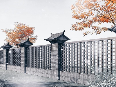 新中式围墙模型3d模型