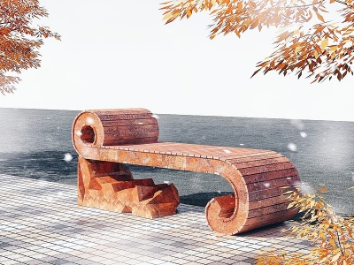 3d新中式景观书简长椅模型