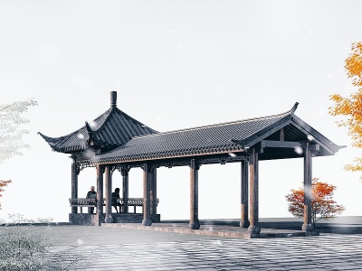 中式长廊亭子模型3d模型
